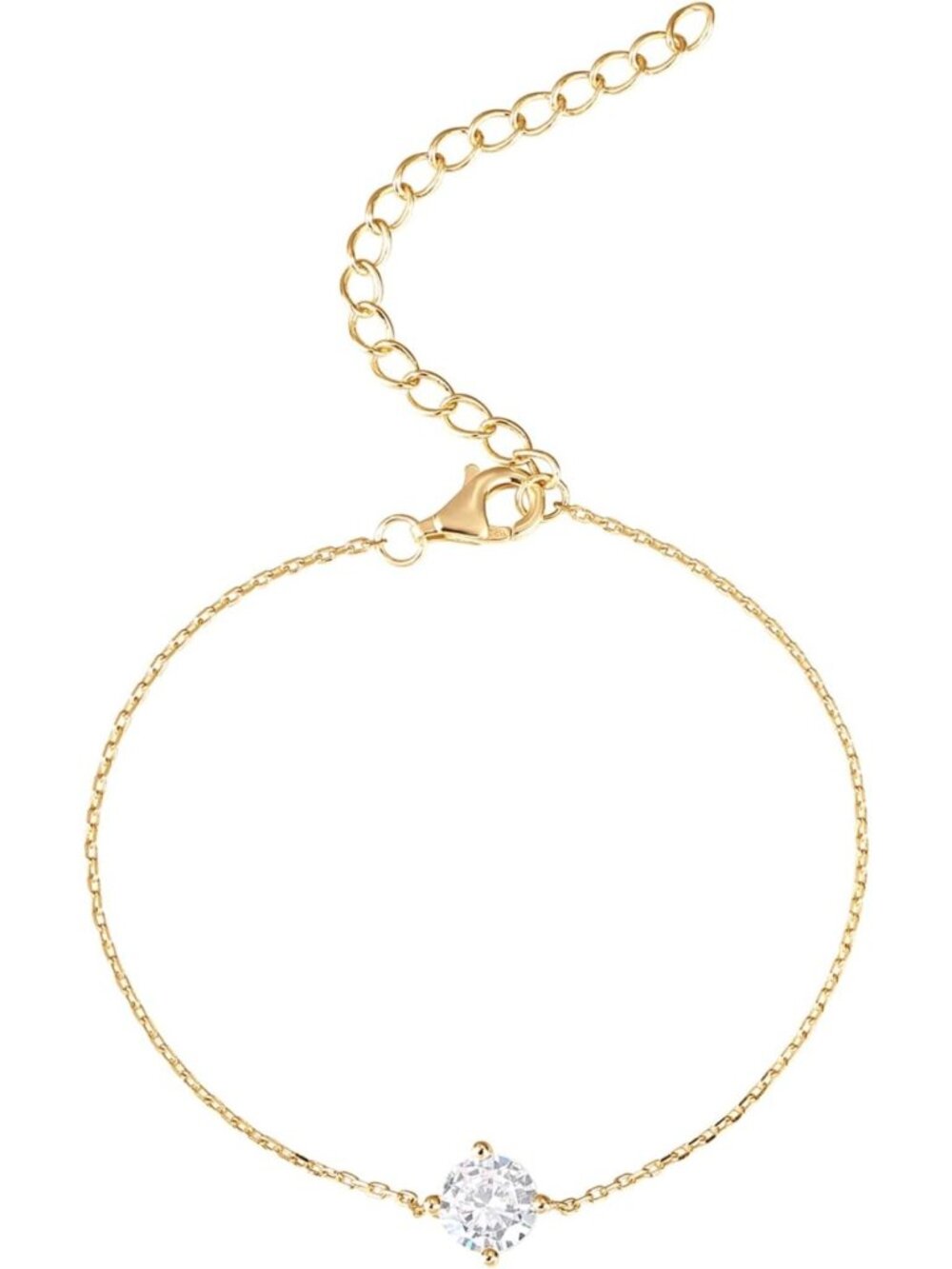 14K Gold Plated Cubic Zirconia Solitaire Bracelet | Elegant Bridesmaid Jewelry